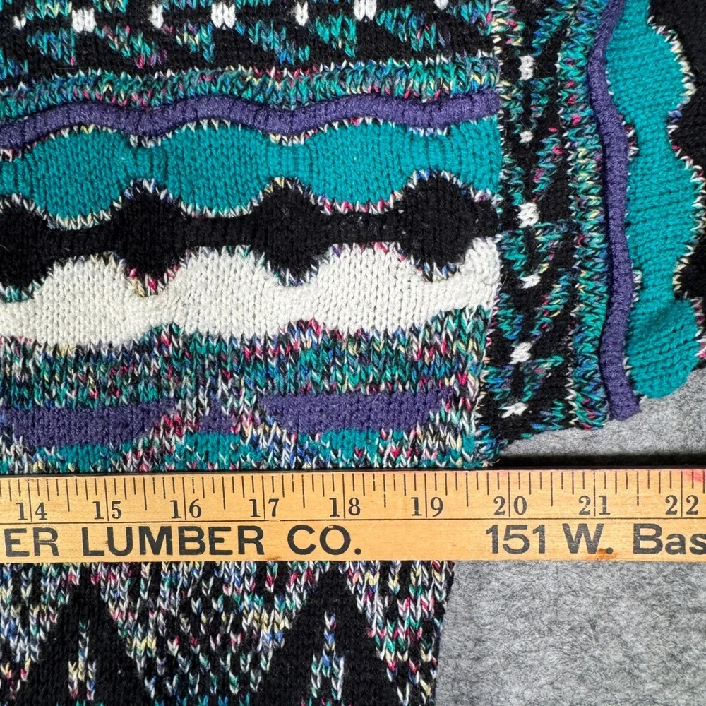 Vintage‎ Concrete Mix Women L 16-18 Sweater Geometric Knit Teal Purple Black